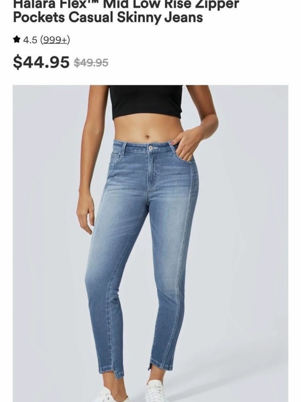 Halara Flex Mid Low Rise Zipper Pockets Casual Skinny Jeans Pocket Blue Skinny